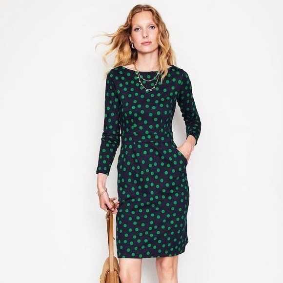 Boden Dresses & Skirts - Boden Florrie Blue/Green Polka Dot Long Sleeve 100% Cotton Dress Women's 14R